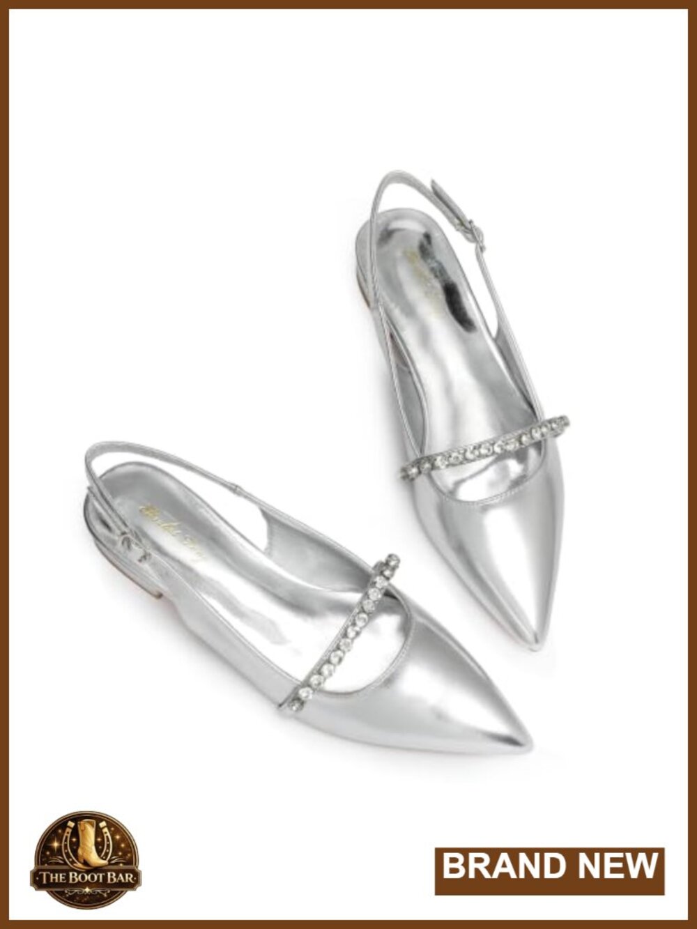 Rhinestone Pointed Toe Slingback Flats with Ankle Strap